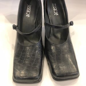 Jessica Black Mock Croc Mary Janes